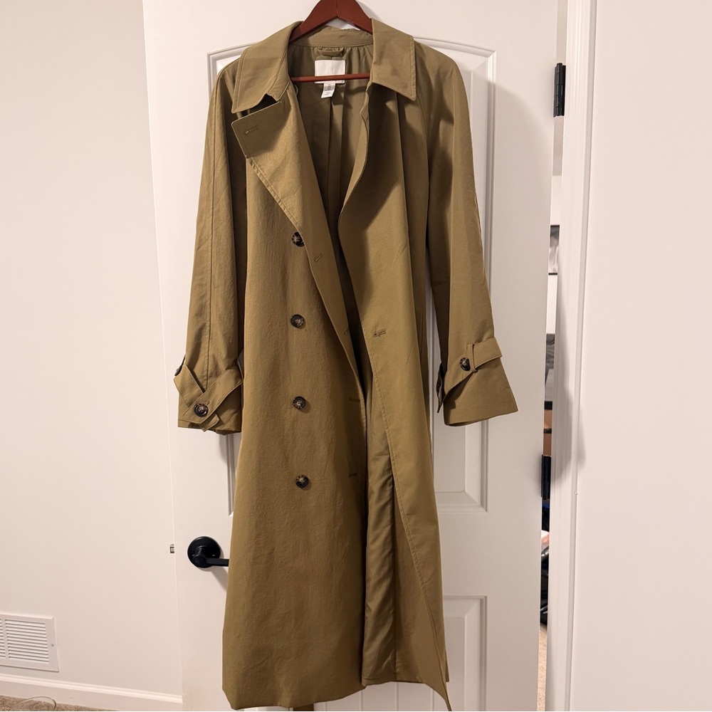 H&M Olive Green Double-Breasted Trench Coat